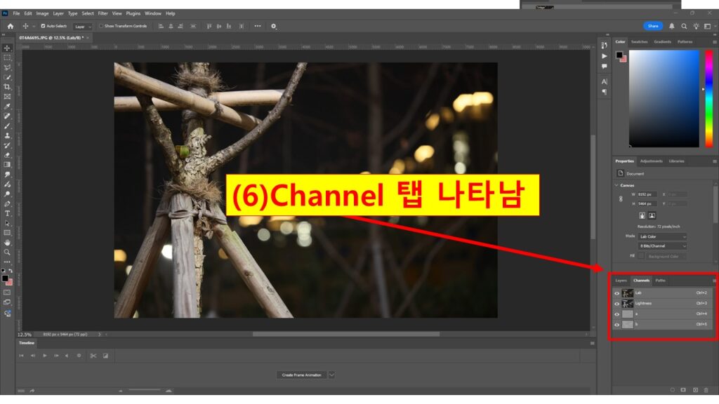 포토샵에서 Lab 모드로 전환 후 Lightness 채널만 선택하는 화면(네 장 중 셋째 장)