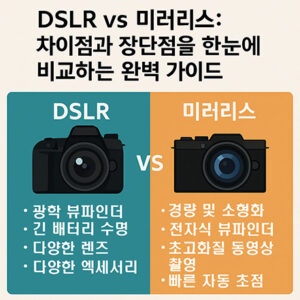 Read more about the article DSLR 미러리스 차이점과 장단점 비교: 어떤 카메라가 나에게 맞을까?