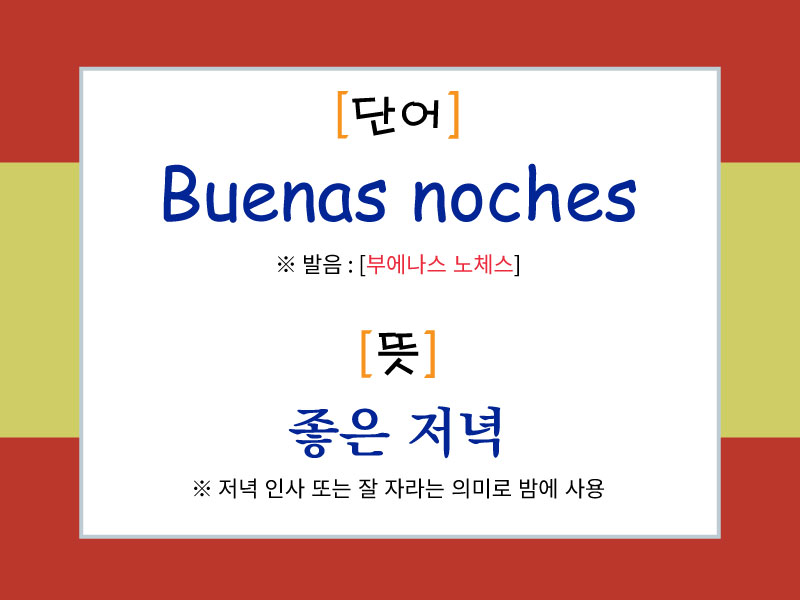 스페인어 저녁 인사 "Buenas noches"의 발음과 의미를 설명한 이미지