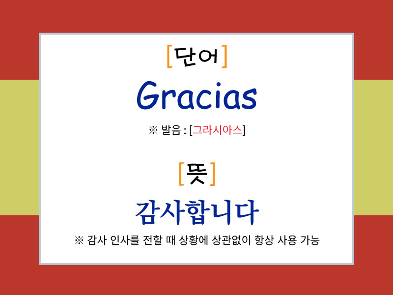 스페인어 감사 표현 "Gracias"의 발음과 의미를 설명한 이미지