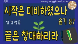 작은 새싹이 자라나는 이미지를 통해 시작은 미약하지만 결국 크게 성장한다는 성경 말씀을 상징적으로 표현한 썸네일 이미지