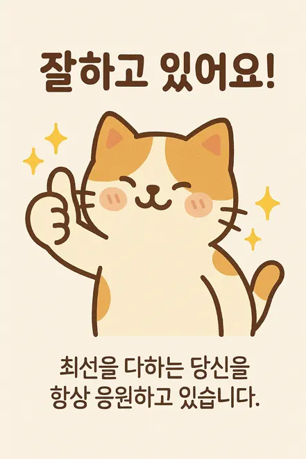 응원하는 고양이 캐릭터 이미지