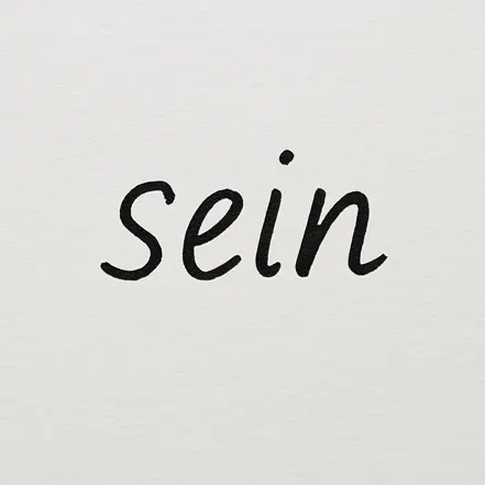 줄이 없는 깨끗한 노트에 손글씨로 쓰여진 독일어 단어 "sein"