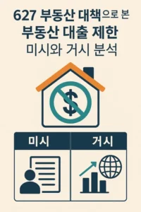 627 부동산 대책을 주제로 한 한국어 인포그래픽, 미시와 거시 분석을 대비하여 표현한 대표 이미지