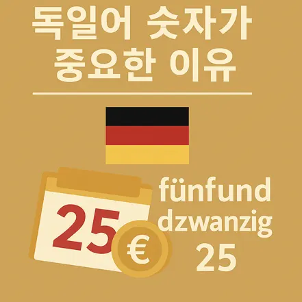 독일어 숫자의 중요성을 설명하는 포스터 이미지, 독일 국기와 숫자 25, 유로 기호, 독일어 단어 포함
