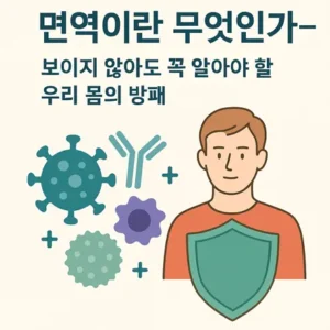 면역의 개념을 설명하는 남성과 면역 세포 일러스트