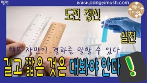 길이를 직접 비교하는 자와 실험 도구를 통해 경험과 실천의 중요성을 상징적으로 표현한 명언 썸네일 이미지