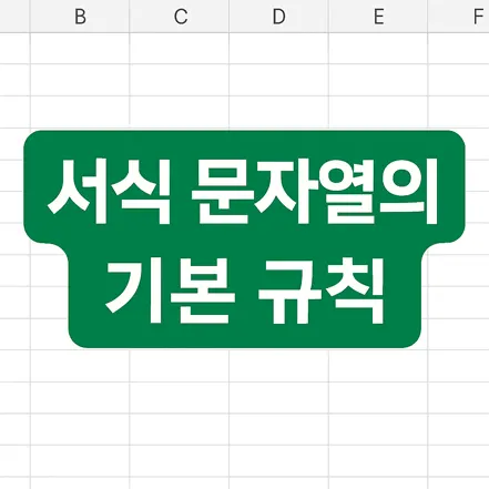 “서식 문자열의 기본 규칙”이라는 한글 문구가 엑셀 화면 스타일의 배경 위에 디자인된 디지털 이미지