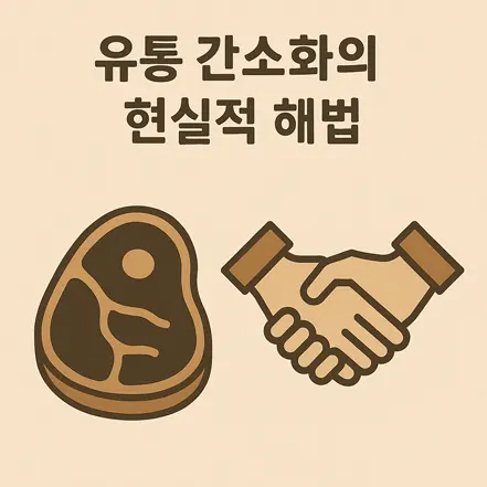 고기 아이콘과 악수 아이콘으로 유통 간소화의 현실적 해법을 상징한 일러스트