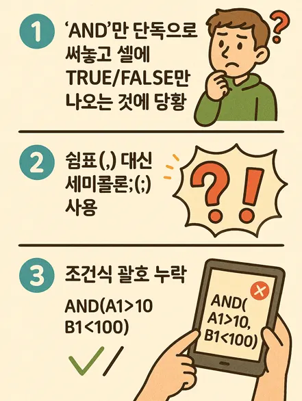 엑셀 AND 함수 자주 하는 실수 3가지 요약