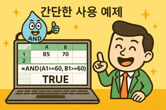 엑셀 AND 함수 간단한 사용 예제 – 두 조건을 만족하면 TRUE 반환