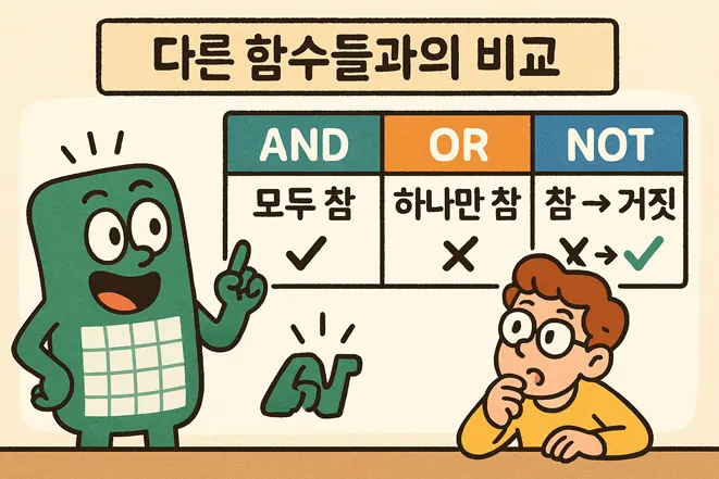 엑셀 AND, OR, NOT 함수 비교 일러스트
