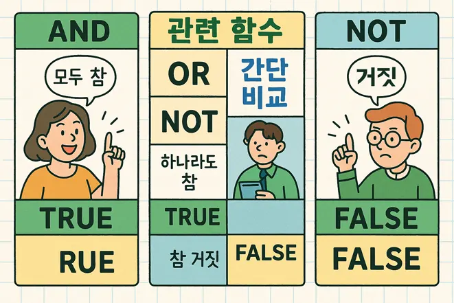 엑셀 AND, OR, NOT 함수 간단 비교 일러스트