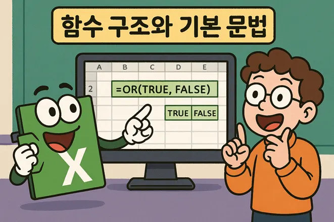 엑셀 OR 함수 구조와 문법을 설명하는 재미있는 일러스트