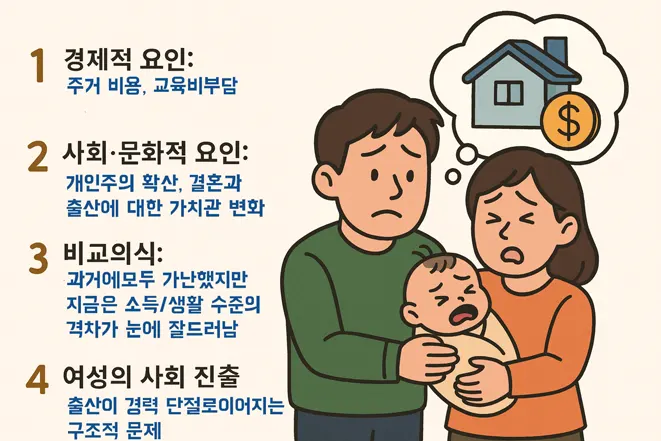 저출산의 현대적 원인을 설명하는 일러스트