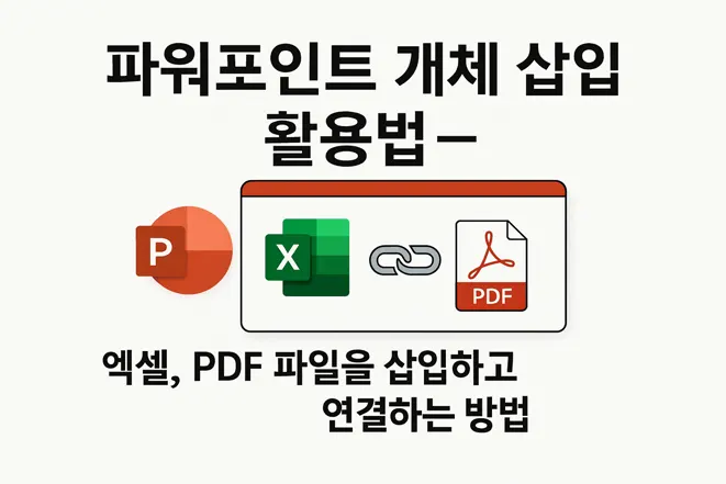 파워포인트에서 엑셀과 PDF 파일을 삽입하는 개체 삽입 방법 안내 이미지