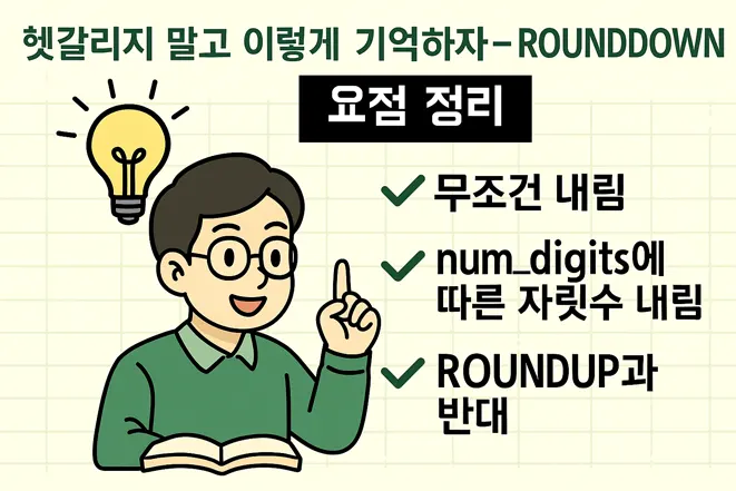 엑셀 ROUNDDOWN 함수 요점을 재미있게 정리한 일러스트