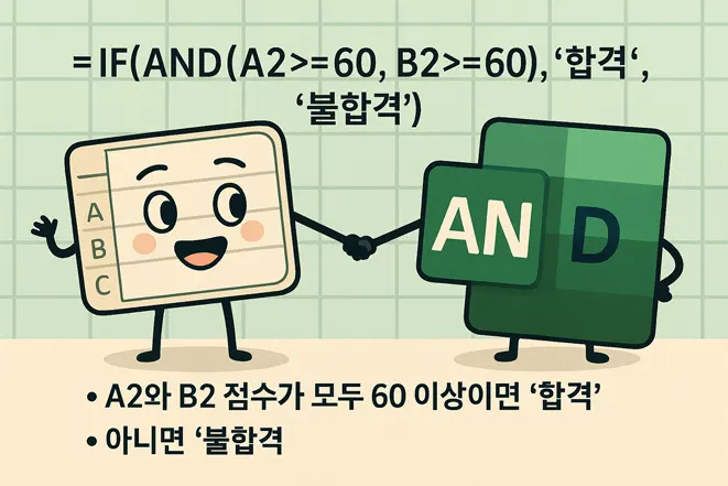 엑셀 IF + AND 함수 조합 예제 – 합격/불합격 판단 예시