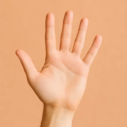 주황색 배경에 열린 손바닥을 클로즈업한 사진