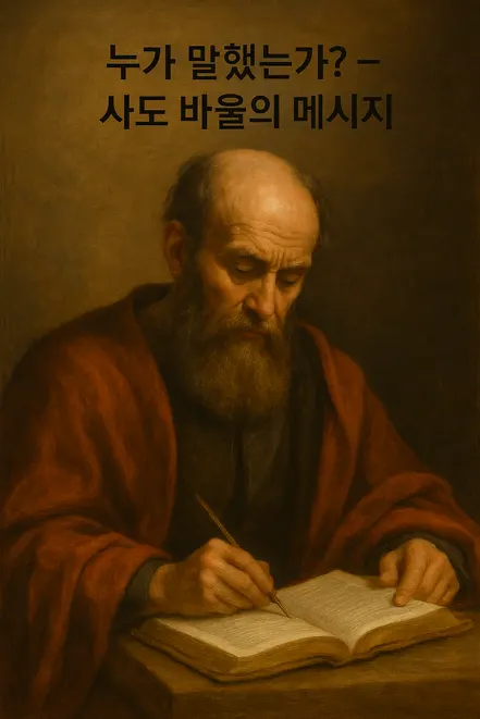 사도 바울이 책상 앞에서 성경을 펴고 글을 쓰는 모습의 전통적 그림