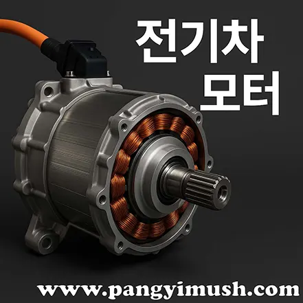 전기차 구동을 담당하는 전기 모터의 구조와 구리 코일이 보이는 근접 사진