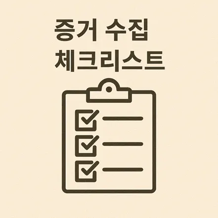 증거 수집 체크리스트를 상징하는 이미지. 체크 표시가 된 세 줄의 목록이 그려진 클립보드 아이콘