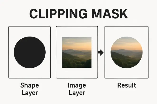포토샵 클리핑 마스크 원리 설명 다이어그램, Shape Layer와 Image Layer를 결합한 결과