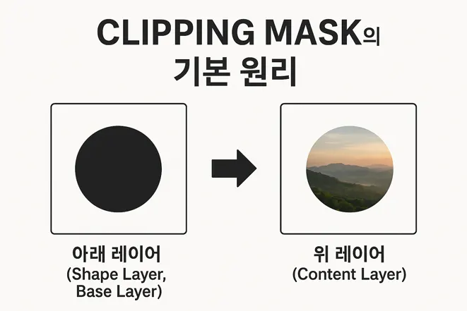 포토샵 클리핑 마스크 기본 원리 다이어그램, 아래 레이어와 위 레이어의 관계