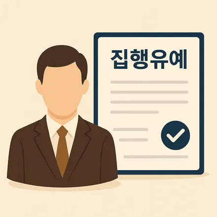 집행유예 문서와 정장을 입은 인물 일러스트
