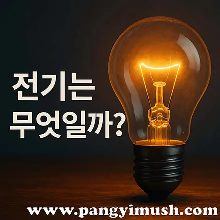 빛나는 전구와 함께 “전기는 무엇일까?”라는 문구가 적힌 이미지