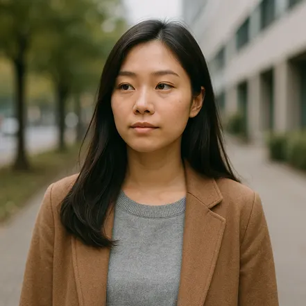 도시 거리에서 사색에 잠긴 젊은 여성의 모습