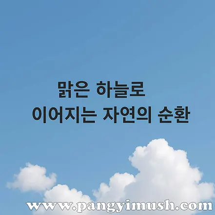 맑은 하늘과 흰 구름 배경 위에 ‘맑은 하늘로 이어지는 자연의 순환’ 문구가 적힌 이미지