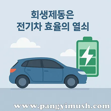 전기차 회생제동과 배터리 충전을 상징하는 일러스트, 효율의 핵심 기술
