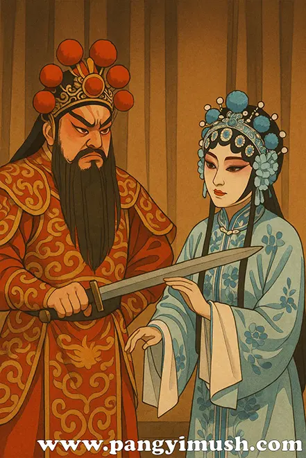 경극 《폐왕별희》의 항우와 우희를 표현한 전통 중국화 스타일의 일러스트