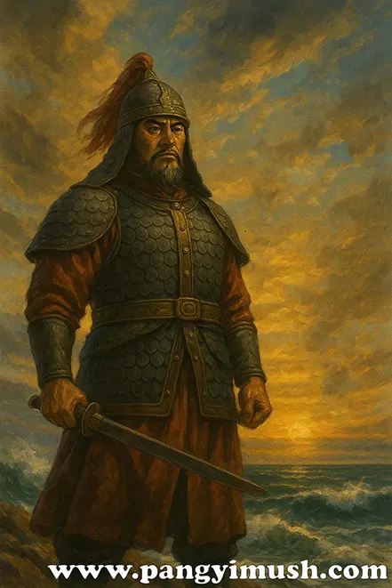 불멸의 이순신 장군 정신을 상징하는 웅장한 이미지