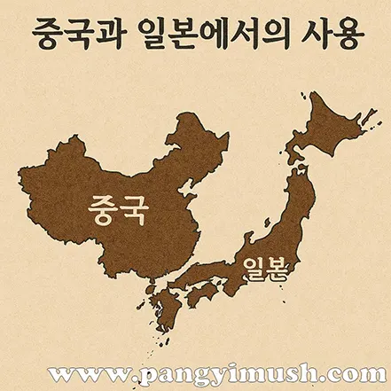와신상담이 중국과 일본에서 사용되는 모습을 상징한 지도 일러스트