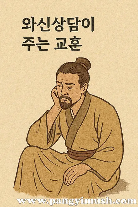 와신상담이 주는 교훈을 상징한 사색하는 남자의 전통풍 일러스트