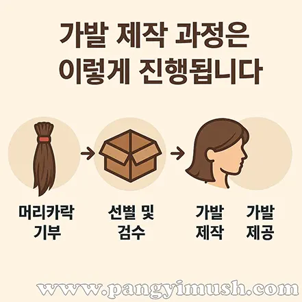 가발 제작 과정을 단계별로 설명한 일러스트