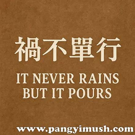 ‘禍不單行’ 한자와 영어 문장 ‘It never rains but it pours’가 함께 쓰인 이미지