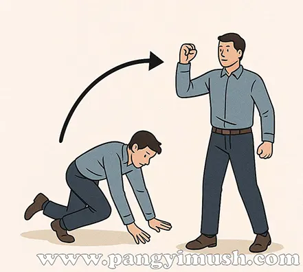 넘어진 사람이 다시 일어서며 칠전팔기의 불굴의 정신을 표현한 일러스트 이미지