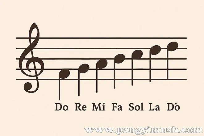 도레미파솔라시도 음계가 표시된 오선지 일러스트