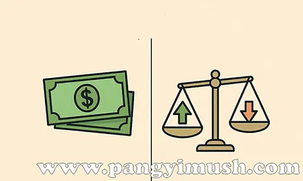 환율 수준에 따라 한국 경제의 유불리를 저울과 달러 지폐로 표현한 경제 일러스트