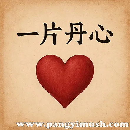 ‘일편단심’을 뜻하는 한자 一片丹心과 붉은 하트가 함께 배치된 상징적인 일러스트 이미지