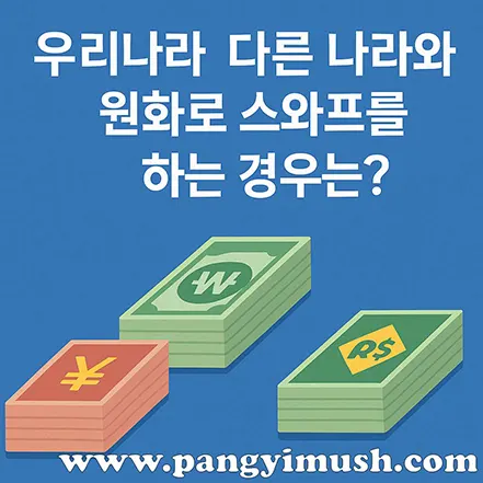 원화, 엔화, 브라질 헤알 지폐 묶음으로 ‘우리나라가 다른 나라와 원화 스와프를 하는 경우’를 표현한 이미지