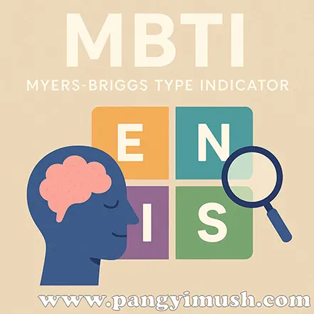 MBTI 개념을 상징하는 일러스트 – 두뇌 아이콘과 E, N, I, S 글자가 있는 심리학적 이미지