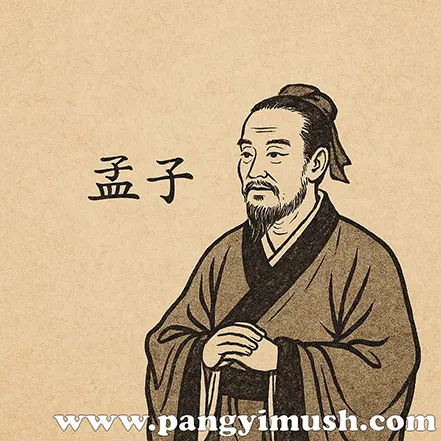 오십보백보의 유래를 설명하기 위해 사용되는 맹자의 전통 일러스트 초상화