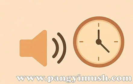 태교 음악의 볼륨과 시간을 상징하는 스피커와 시계 아이콘이 있는 일러스트
