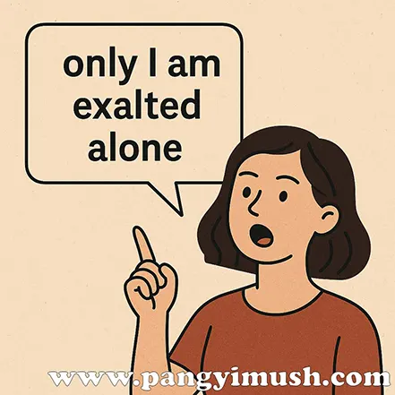 영어 문장 “only I am exalted alone”을 말하는 여성 일러스트