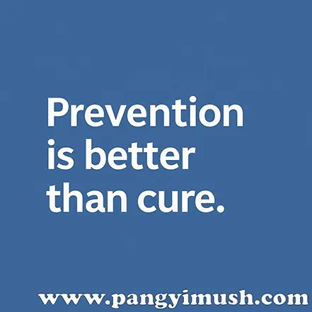 푸른 배경 위에 “Prevention is better than cure.” 문구가 적힌 영어 설명 이미지