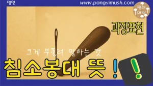 작은 바늘과 큰 막대기를 대비시켜 침소봉대의 과장 표현을 시각적으로 보여주는 썸네일 이미지